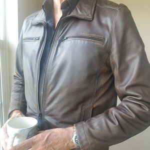 Black Rivet Mens Brown Genuine Leather Moto Jacket